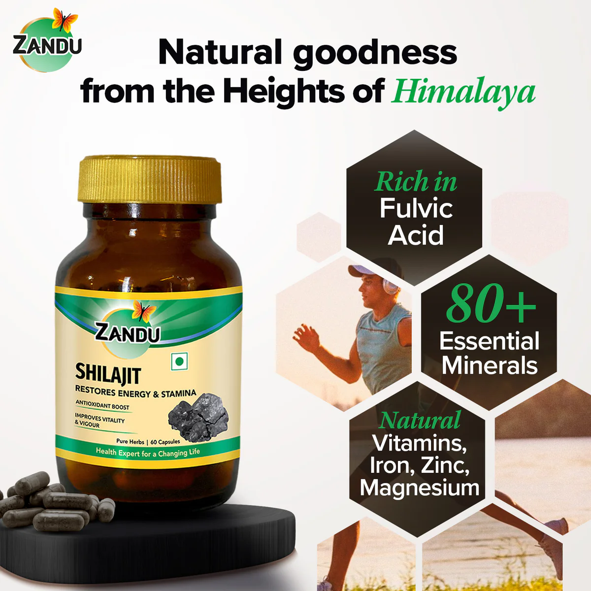 Zandu 100% Pure Himalayan Shilajit Capsules (500mg)